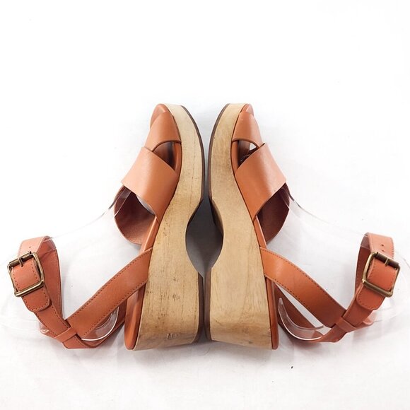 EVERLANE Wooden Sole Clog Sandal Leather Strappy Wedge Ankle Strap - Picture 8 of 11